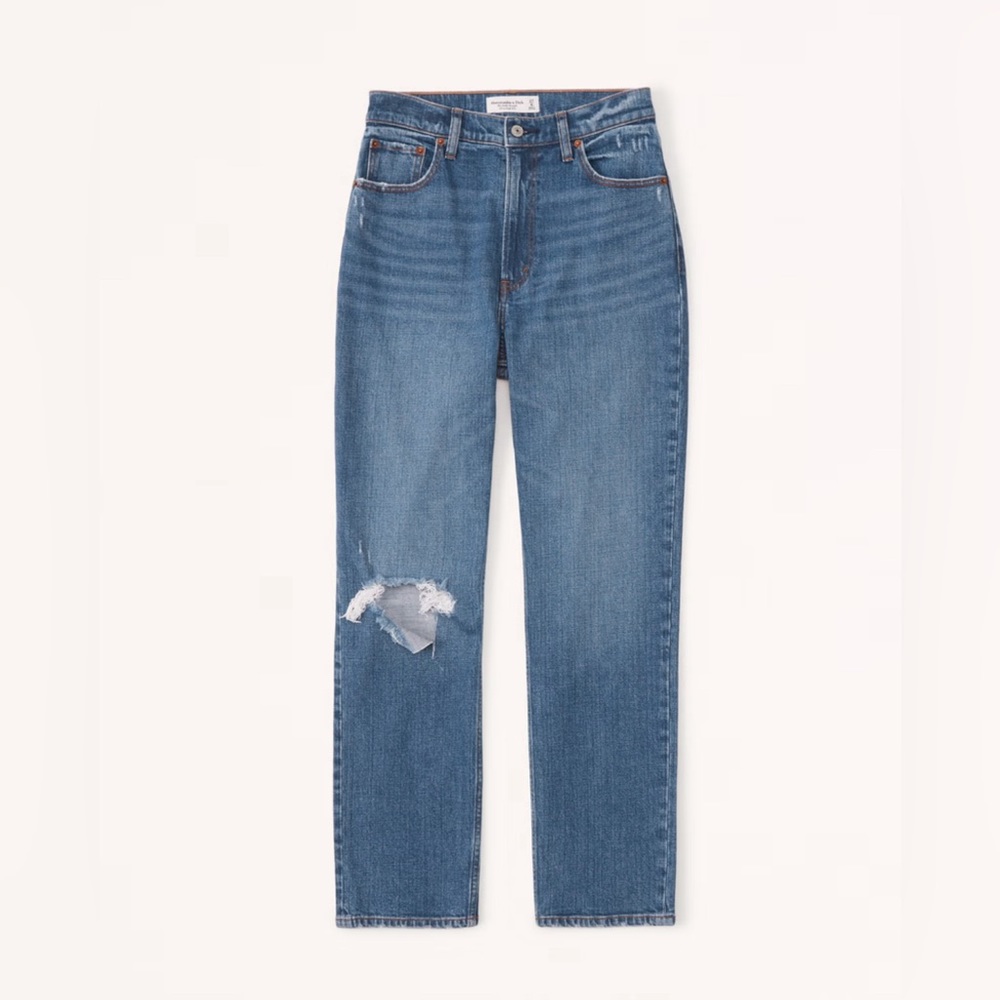 Abercrombie Curve Love Ultra High-Rise Ankle Straight Jeans Medium Distress 34R